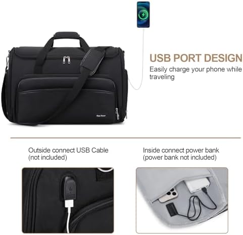 Garment Duffle Bags for Travel, Convertible Garment Bag for Men Women, Carry On Duffle Bag Backpack with Shoe Compartment & Toiletry Bag, 4 in 1 Hanging Suitcase Suit Travel Bags (Black) - Image 7