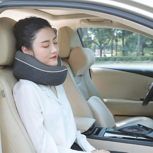 Travel Neck Pillow, Memory Foam Donut Travel Pillow, Comfortable Double Support for Head, Neck, and Chin, Comfortable for Flights, Car, and Home Use, Gray - Image 2