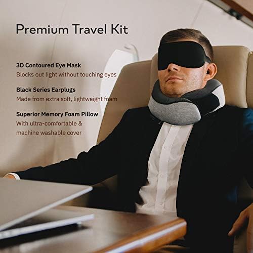 Travel Neck Pillows for Airplanes, Sleeping Essentials for Long Flight, 360° Head Support, Car and Airplane Kit with 3D Contoured Eye Mask, Earplugs and Luxury Mesh Bag (Adult, Grey) - Image 2