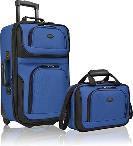 U.S. Traveler Rio Lightweight Carry-On Suitcase 20" Softside Expandable Design, Durable, Business and Travel, Blue, Set
