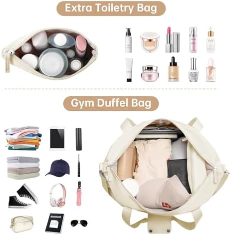 ETRONIK Gym Bag for Women, Personal Item Travel Bag with Shoes Compartment, Weekender Overnight Duffel Bag with Wet Pocket & USB Charging Port, Carry On Bag for Women, Travel, Gym, Weekend (Beige) - Image 5