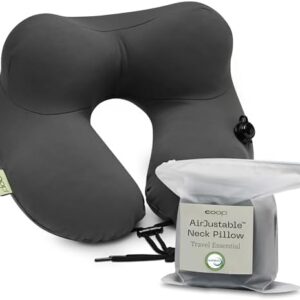 Coop Home Goods AirJustable Travel Neck Pillow, Inflatable, Adjustable Support for Neck & Chin, Compact Travel Pillow, Soft Memory Foam Comfort, Airplane Travel Essentials, Cooling & Washable Cover