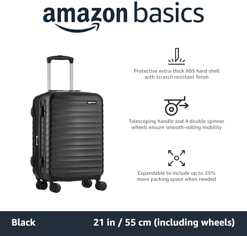 Amazon Basics Suitcase, Hardside Luggage with Spinner Wheels, Scratch-Resistant Surface, Black, 21-Inch - Image 2