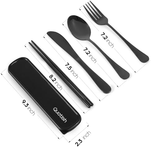 Travel Utensils with Case, Quatish Portable Silverware Set for Work, Stainless Steel Reusable Travel Cutlery Set, Fork and Spoon Set for Picnic, Camping, Gadgets, Lunch Box for Men, Black - Image 7