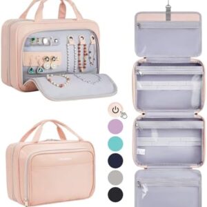 OlarHike Travel Toiletry Hanging Bag Waterproof Bags, Makeup bag, Toiletries, Jewelry, Travel Essentials 3 in 1 Packing Organizers, Cosmetic Travel-Sized Container, Medium Capacity for Women Pink