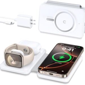 Magnetic Wireless Charger for iPhone: 3 in 1 Travel Charging Station for Apple Devices for iPhone 16 15 14 13 12 Pro Max Plus - Foldable Charging Pad for Apple Watch Series & Airpods 3 2 Pro