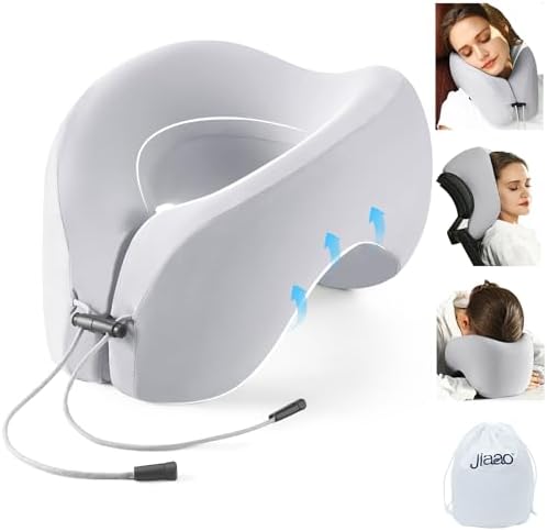 2-in-1 Travel Neck Pillow, Advanced Neck Support for Long Flights, Portable Drawstring Bag, U Shape Memory Foam Pillows for Traveling, Car, Home