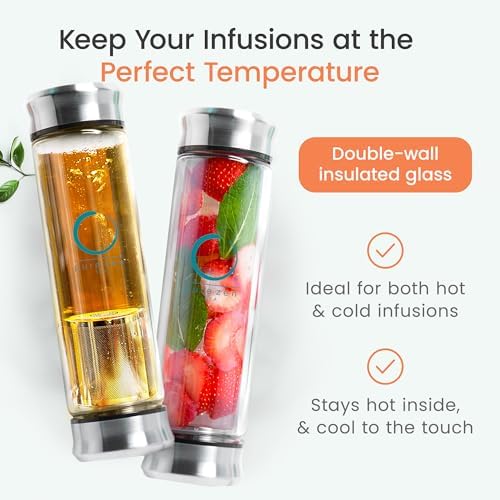 Pure Zen Tea Tumbler with Infuser - Double Wall Glass Travel Tea Mug with Stainless Steel Filter, Leakproof Tea Infuser Bottle for Loose Leaf Tea and Fruit Infused Water, Tea Gift Set - 13 Ounce - Image 4