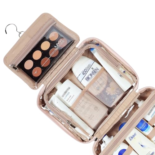 NISHEL Travel Toiletry Bag for Women Large Capacity, Travel Essentials Organizer, Hanging Makeup Case for Accessories, Cosmetics, Toiletries, Pink - Image 3