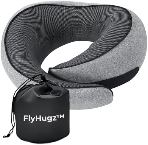 FlyHugz® Neck Travel Pillow | Memory Foam Neck Pillow for Comfort on Airplane | Compact and Ergonomic Design for Travel, Car Rides, and Home Use | Ideal for Adults and Kids