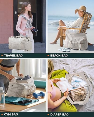 Tolaccea Travel Duffel Bags for Women Men, Lightweight Gym Bag with Shoe Compartment & Wet Pocket, TSA-Friendly Carry On, Expandable 36-52L Roll-Top Weekender Overnight Bags (Beige) - Image 8