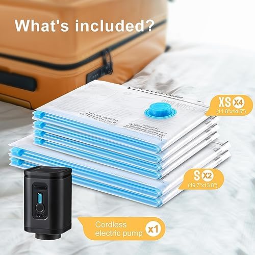 Travel Vacuum Bags with Prtable Electric Pump (Combo 6 Pack),Vacuum Seal Bags for Clothing,Space Saver Vacuum Storage Bags,Vacuum Travel Bags for Luggage,Travel Essentials - Image 2