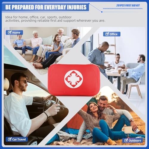Mini Travel First Aid Kit, Emergency Kit with 201PCS First Aid Supplies and Waterproof Compact Bag, Survival Medical Kit for Home Car Office Camping Hiking - Image 6