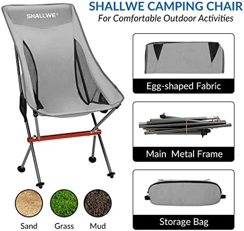 Ultralight High Back Folding Camping Chair, Upgraded All Aluminum Frame for Adult, Built-in Pillow, Side Pocket & Carry Bag, Compact & Heavy Duty for Outdoor Backpacking(Silver) - Image 3