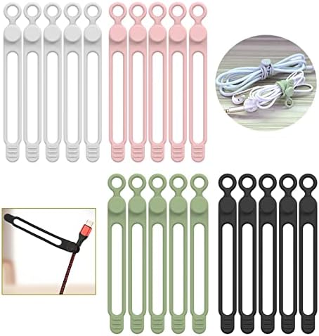 [20Park]UMUST Silicone Cable Ties,Reusable Cable Management Organizer, Multipurpose Elastic Cord Organizer for Bundling and Fastening Cable Cords Wires(black,white,pink,green)