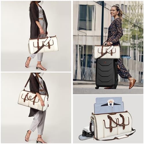 Garment Bag for Travel, Carry On Garment bag, Convertible Duffel Bag with Shoe Compartment, Perfect for Business Trips and Weekend Getaways (N. Beige) - Image 5