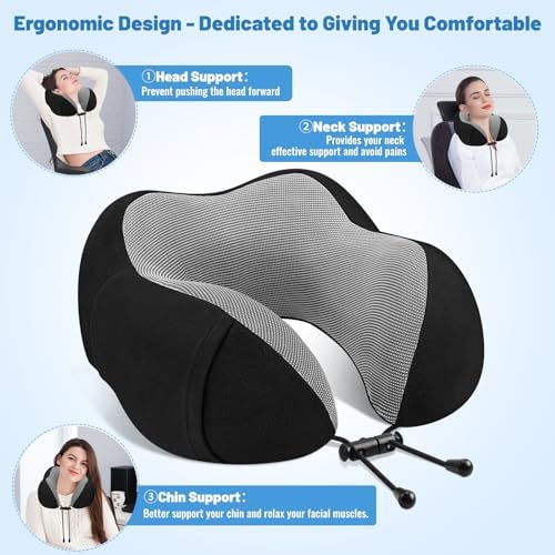 CloudBliss Travel Pillow Premium Memory Foam, Comfortable & Supportive Neck Pillow, Sleeping Neck Pillows for Travel, Airplane Pillow for Sleeping Airplane, Car, Office and Home（Black） - Image 5