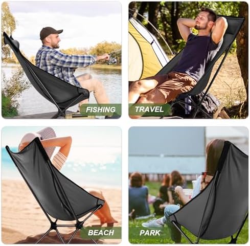 Camping Chair, Portable Camping Chairs, Lightweight Foldable Chairs with Headrest and Carry Bag for Outdoor Camping, Hiking, Beach, Travel (Black) - Image 6