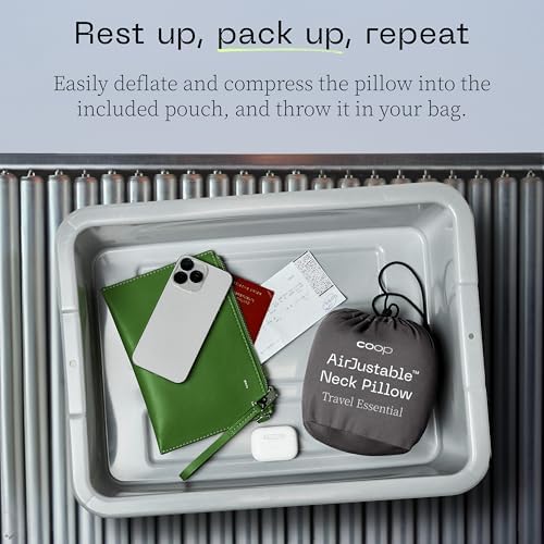 Coop Home Goods AirJustable Travel Neck Pillow, Inflatable, Adjustable Support for Neck & Chin, Compact Travel Pillow, Soft Memory Foam Comfort, Airplane Travel Essentials, Cooling & Washable Cover - Image 7