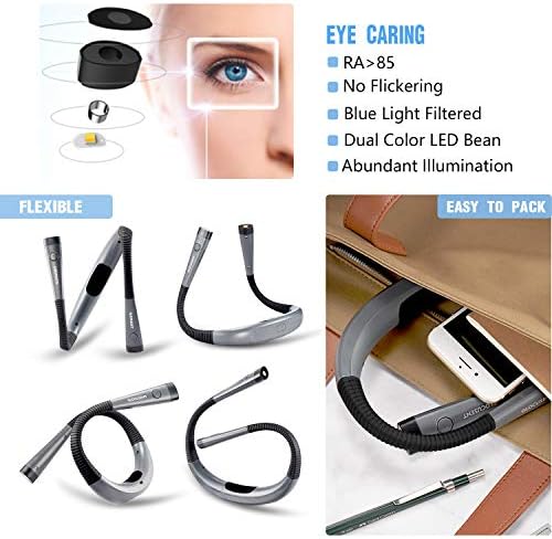 Glocusent Book Light, 3-Color & 6-Brightness Reading Light, Bendable Neck Light, 80-hr Lasting Rechargeable Lamp, Perfect Book Light for Reading in Bed, Knitting, Camping, Repairing, Book Lovers Gifts - Image 4