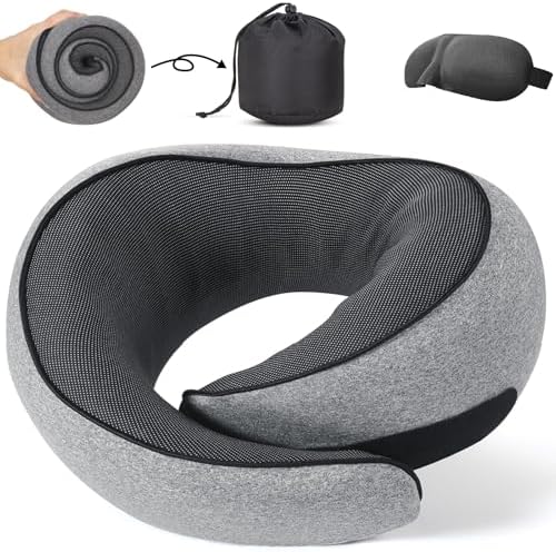 NOCRLG Travel Pillow, Travel Neck Pillow for Airplanes Car, 100% Pure Memory Foam Travel Pillow, Sleeping Essentials for Long Flight 360° Head Support Degree Comfort and Breathability