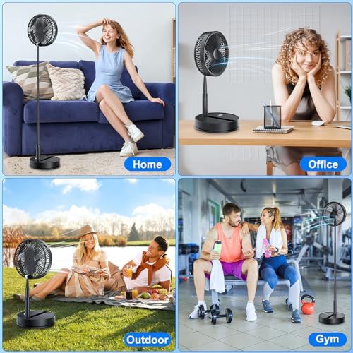 LIPETY Portable Foldable Rechargeable Oscillating Fan - 9" 7200mah Battery Operated USB C Small Fan Remote, Quiet Table Desk Fan Folding Standing Pedestal Fan for Bedroom Rome Office Camping Travel - Image 9