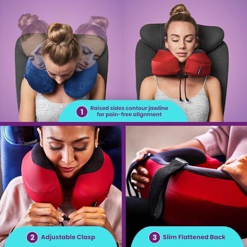 Cabeau Evolution S3 Travel Neck Pillow Memory Foam Neck Support, Adjustable Clasp, and Seat Strap Attachment - Comfort On-The-Go with Carrying Case for Airplane, Train, and Car (Jet Black) - Image 3