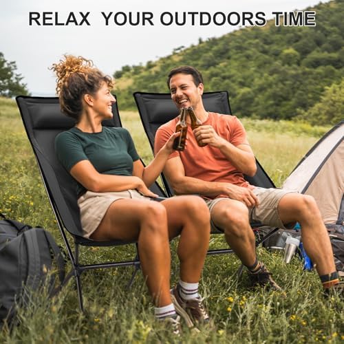 Camping Chair, Portable Camping Chairs, Lightweight Foldable Chairs with Headrest and Carry Bag for Outdoor Camping, Hiking, Beach, Travel (Black) - Image 3