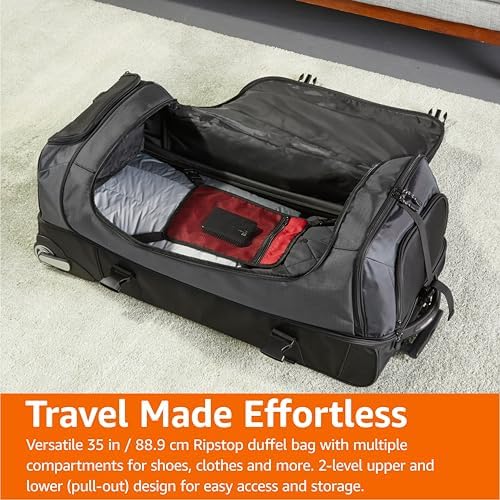 Amazon Basics Rolling Duffel Bag with Wheels, Ripstop Luggage for Traveling, Telescoping Handle, 35", Black - Image 6