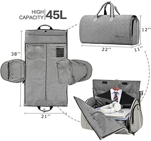 Convertible Garment Bag with Shoulder Strap, Modoker Carry on Garment Duffel Bag for Men Women - 2 in 1 Hanging Suitcase Suit Travel Bags (Grey) - Image 2