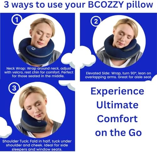 BCOZZY Travel Neck Pillow for Airplane – Patented Double Support for Head, Neck, and Chin. Best for Long Flights, Plane Sleeping, and Car Rides. Adjustable Size. Fully Washable. Carry Bag. Large, Navy - Image 9