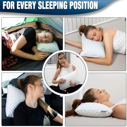 Cooling Shredded Memory Foam Pillow for Travel and Camping – Adjustable Gel for Personalized Support – Double-Sided Ice Silk & Soft Rayon – Lightweight, Compressible (White) (Travel) - Image 6