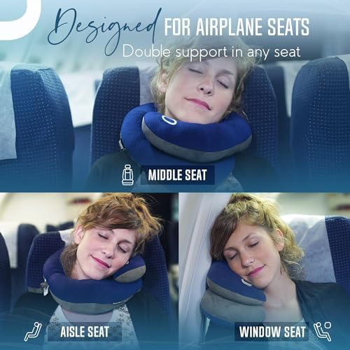 BCOZZY Travel Neck Pillow for Airplane – Patented Double Support for Head, Neck, and Chin. Best for Long Flights, Plane Sleeping, and Car Rides. Adjustable Size. Fully Washable. Carry Bag. Large, Navy - Image 7