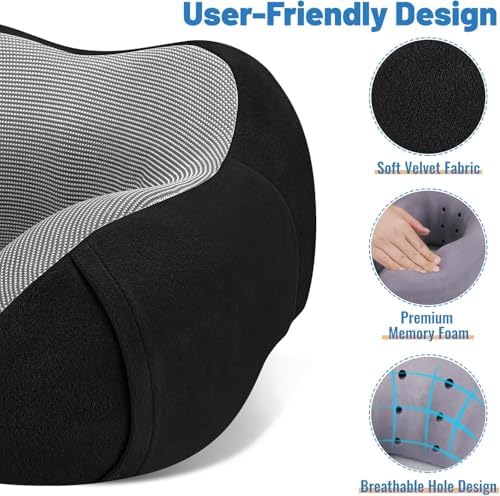 CloudBliss Travel Pillow Premium Memory Foam, Comfortable & Supportive Neck Pillow, Sleeping Neck Pillows for Travel, Airplane Pillow for Sleeping Airplane, Car, Office and Home（Black） - Image 2
