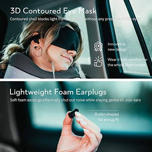 Travel Neck Pillows for Airplanes, Sleeping Essentials for Long Flight, 360° Head Support, Car and Airplane Kit with 3D Contoured Eye Mask, Earplugs and Luxury Mesh Bag (Adult, Grey) - Image 5