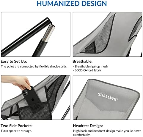 Ultralight High Back Folding Camping Chair, Upgraded All Aluminum Frame for Adult, Built-in Pillow, Side Pocket & Carry Bag, Compact & Heavy Duty for Outdoor Backpacking(Silver) - Image 8