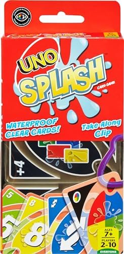 Mattel Games UNO Splash Card Game for Outdoor Camping, Travel & Family Nights with Water-Resistent Plastic Cards