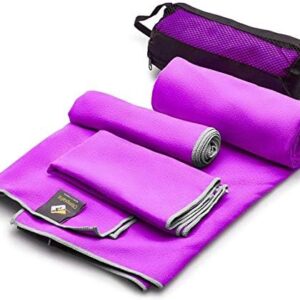 OlimpiaFit Quick Dry Towel - 3 Size Pack of Lightweight Microfiber Travel Towels w/Bag - Fast Drying Towel Set for Camping, Beach, Gym, Backpacking, Sports, Yoga & Swim Use