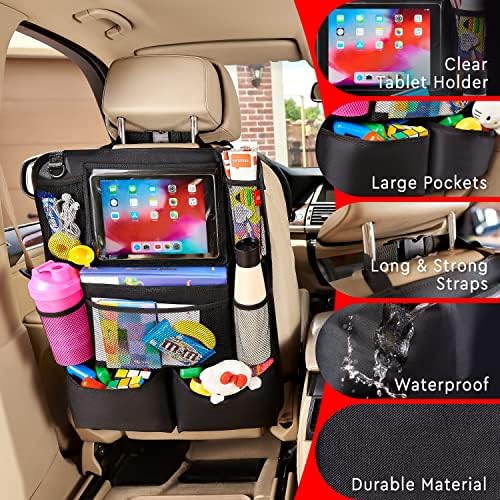 Helteko Backseat Car Organizer, Kick Mats Back Seat Protector with Touch Screen Tablet Holder, Back Seat Organizer for Kids, Travel Accessories with 9 Storage Pockets 2 Pack, Black - Image 4