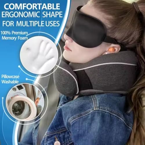 Travel Neck Pillow, Memory Foam Donut Travel Pillow, Comfortable Double Support for Head, Neck, and Chin, Comfortable for Flights, Car, and Home Use, Gray - Image 6