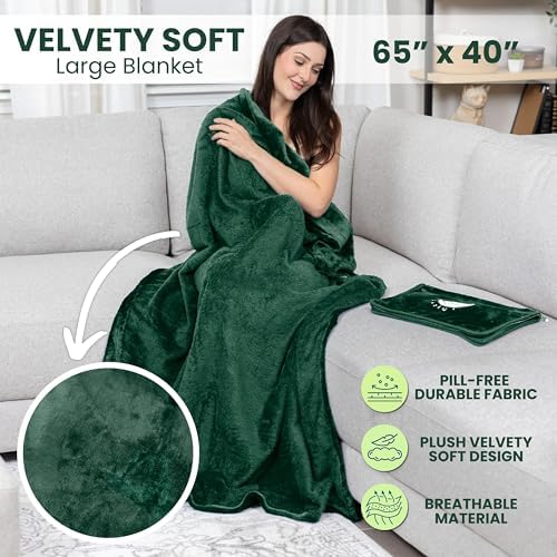 Resty Travel Blanket - Compact Airplane Blanket with Bag - Small and Lightweight Traveling Blanket & Pillow - Portable Blankets with Carabiner for Easy Transport - Plane Train Car (Forest Green) - Image 6
