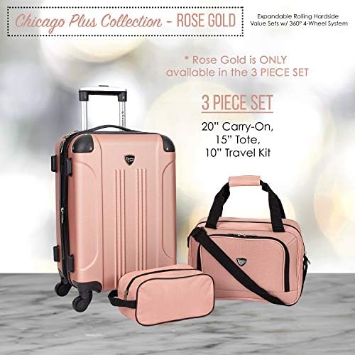 Travelers Club Chicago Hardside Expandable Spinner Luggage, Rose Gold, 3 Piece Set - Image 2