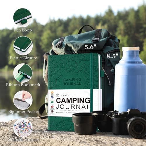 JUBTIC Camping Journal and RV Travel Log Book, A5 Adventure Journal for 25 Camping, Hiking Journal, Family Travel Books Camper Essentials Camping Gifts for Women-Dark Green - Image 2