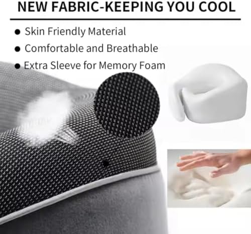 Travel Neck Pillow, Memory Foam Donut Travel Pillow, Comfortable Double Support for Head, Neck, and Chin, Comfortable for Flights, Car, and Home Use, Gray - Image 3