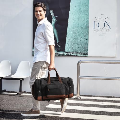 Litvyak Duffle Bag for Travel, Carry on Bag Travel Bags for Men Canvas Travel Duffel Bag Overnight Weekend Gym Bag Carry On Luggage Bags Black - Image 2