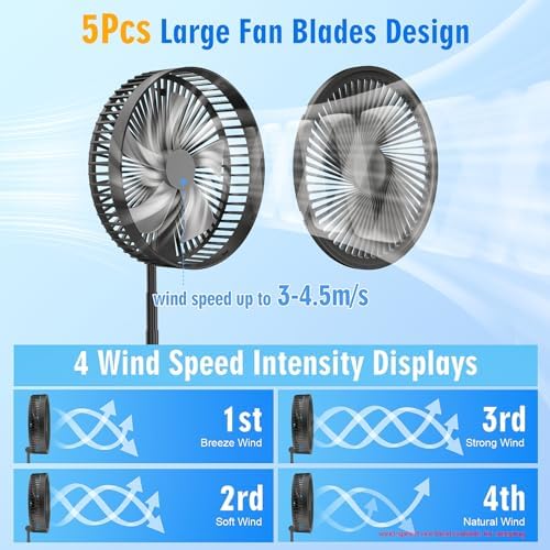 LIPETY Portable Foldable Rechargeable Oscillating Fan - 9" 7200mah Battery Operated USB C Small Fan Remote, Quiet Table Desk Fan Folding Standing Pedestal Fan for Bedroom Rome Office Camping Travel - Image 7