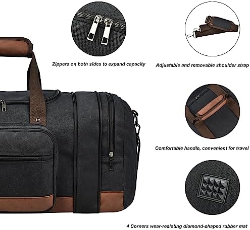 Litvyak Duffle Bag for Travel, Carry on Bag Travel Bags for Men Canvas Travel Duffel Bag Overnight Weekend Gym Bag Carry On Luggage Bags Black - Image 5