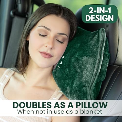 Resty Travel Blanket - Compact Airplane Blanket with Bag - Small and Lightweight Traveling Blanket & Pillow - Portable Blankets with Carabiner for Easy Transport - Plane Train Car (Forest Green) - Image 5