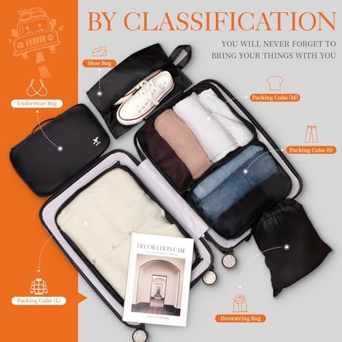 HOTOR Packing Cubes for Suitcases - 6 Pieces, Light Packing Cubes for Travel, Premium Suitcase Organizer Bags Set, Space-Saving Luggage Organizers, Travel Accessories and Essentials, Black - Image 5