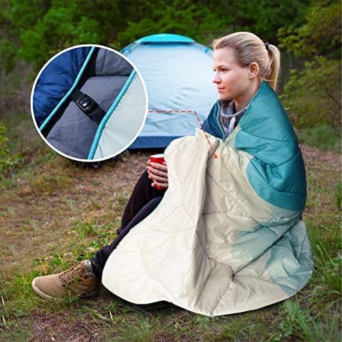 Outdoor Puffy Camping Blanket, Lightweight Down Alternative Puffy Printed Camping Large Ultra Warm Hammock Top Quilt Waterproof Blanket for Traveling Picnic Beach Party Cold Weather (Green Mountain) - Image 3